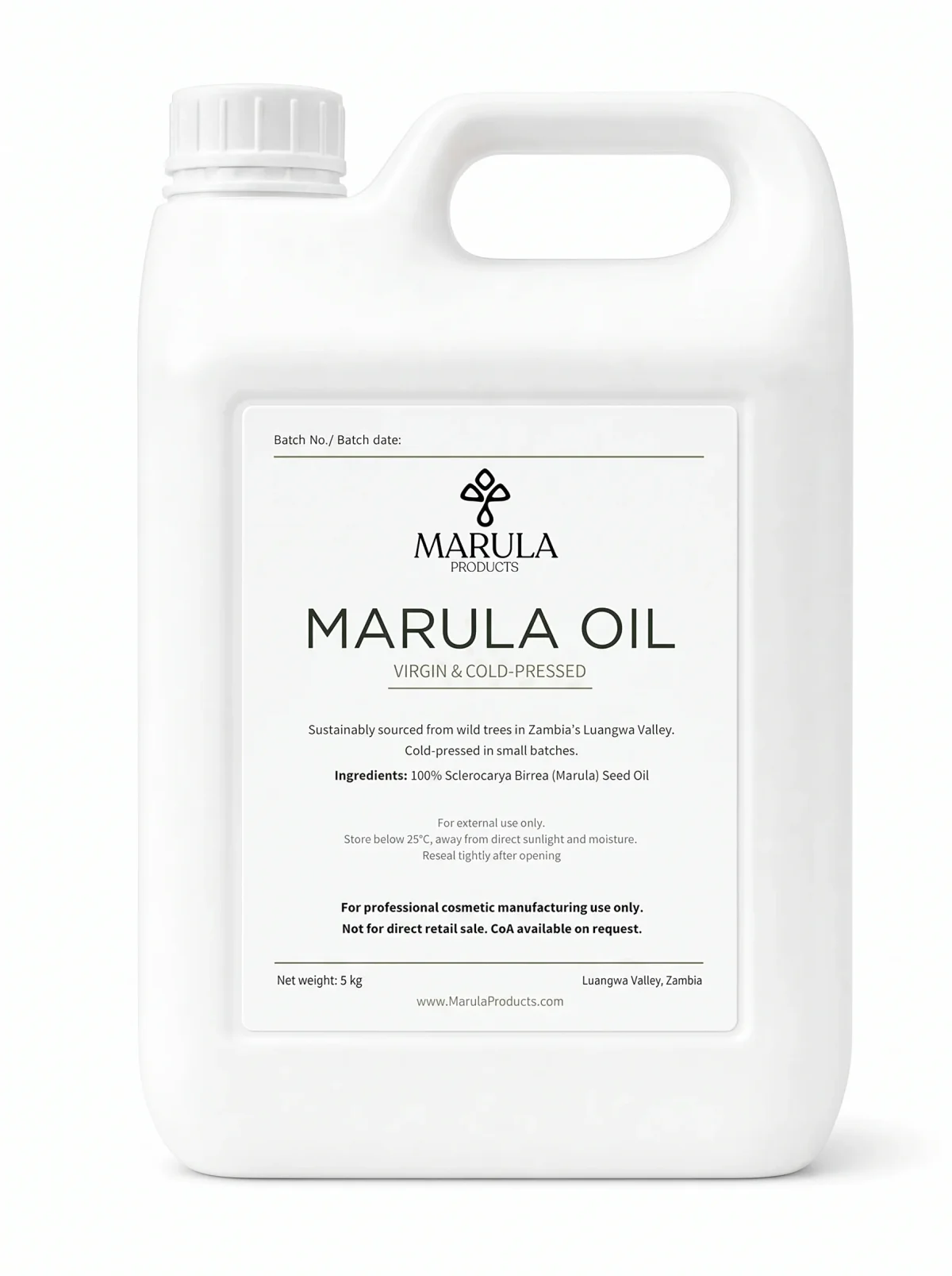 Bulk Marula oil wholesale container, 5kg, Zambia